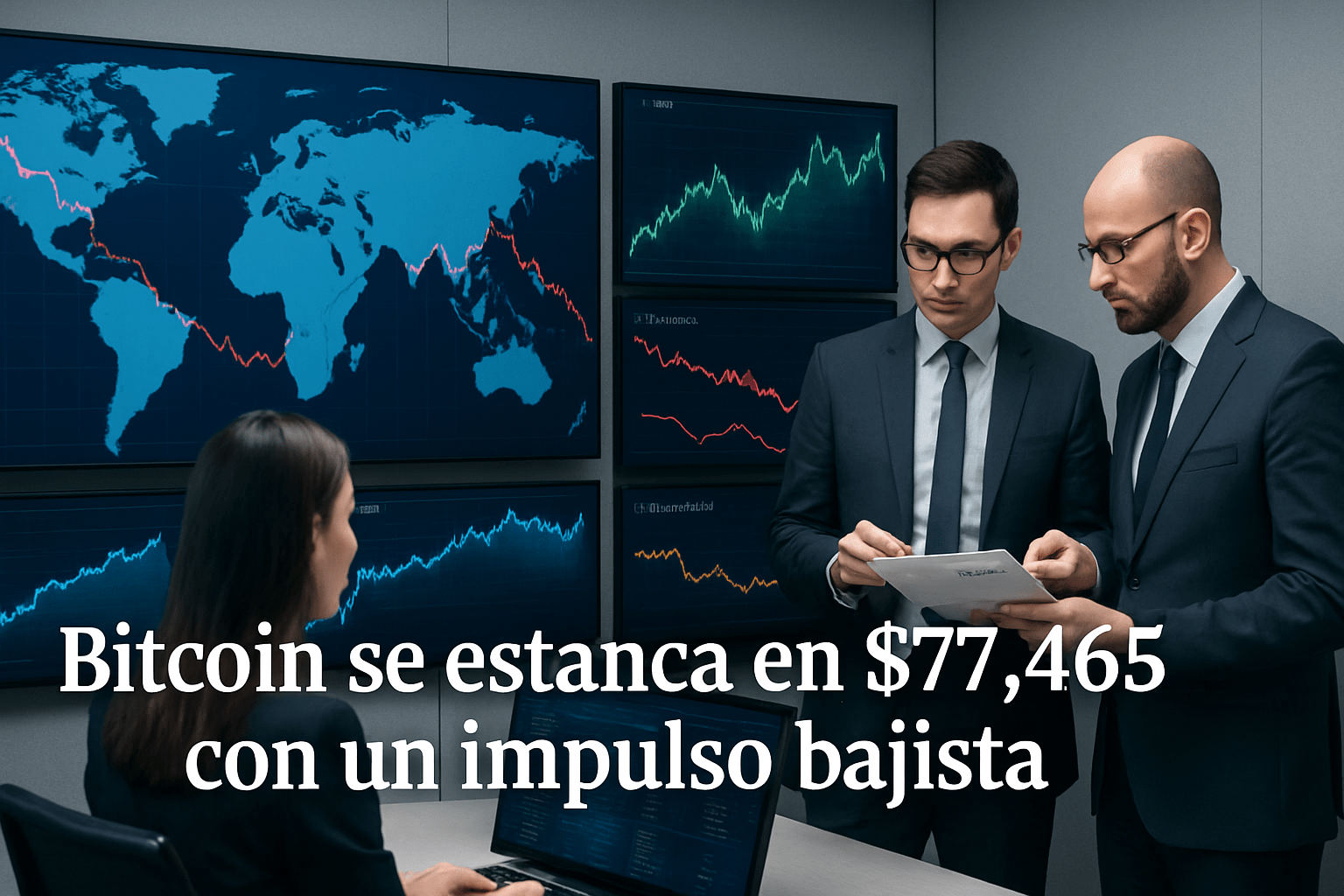 Imagen editorial para la noticia Bitcoin se estanca en $77,465 con un impulso bajista