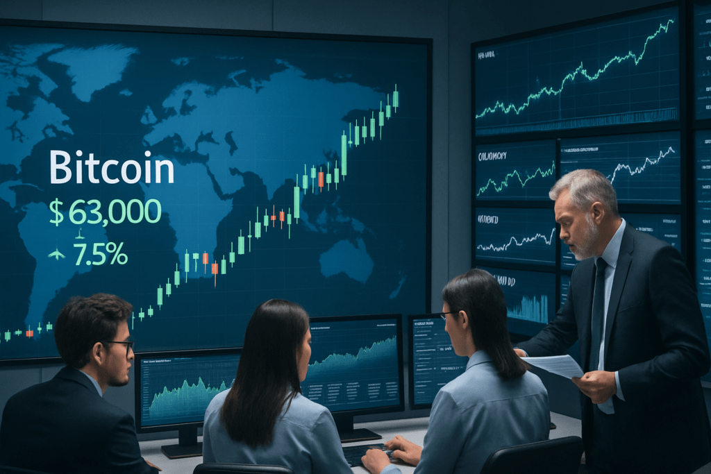 Imagen editorial para la noticia Bitcoin se mantiene por encima de los $63,000 tras un aumento del 7.5% en julio