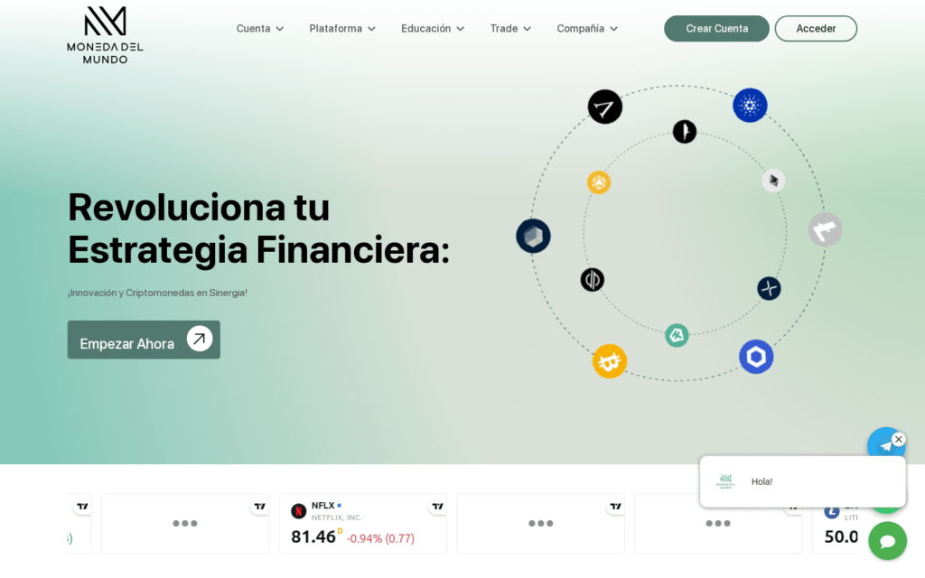 Captura de la landing page de Moneda del Mundo, usada con fines informativos y de revisión.
