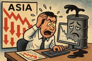 Imagen editorial factual sobre Cautela en los Mercados Asiáticos ante Resultados Financieros y Caída del Petróleo; ilustración sin recomendación de inversión.