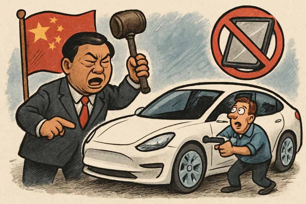 Imagen editorial factual sobre China Prohíbe Manijas Ocultas y Controles Virtuales en Vehículos; ilustración sin recomendación de inversión.