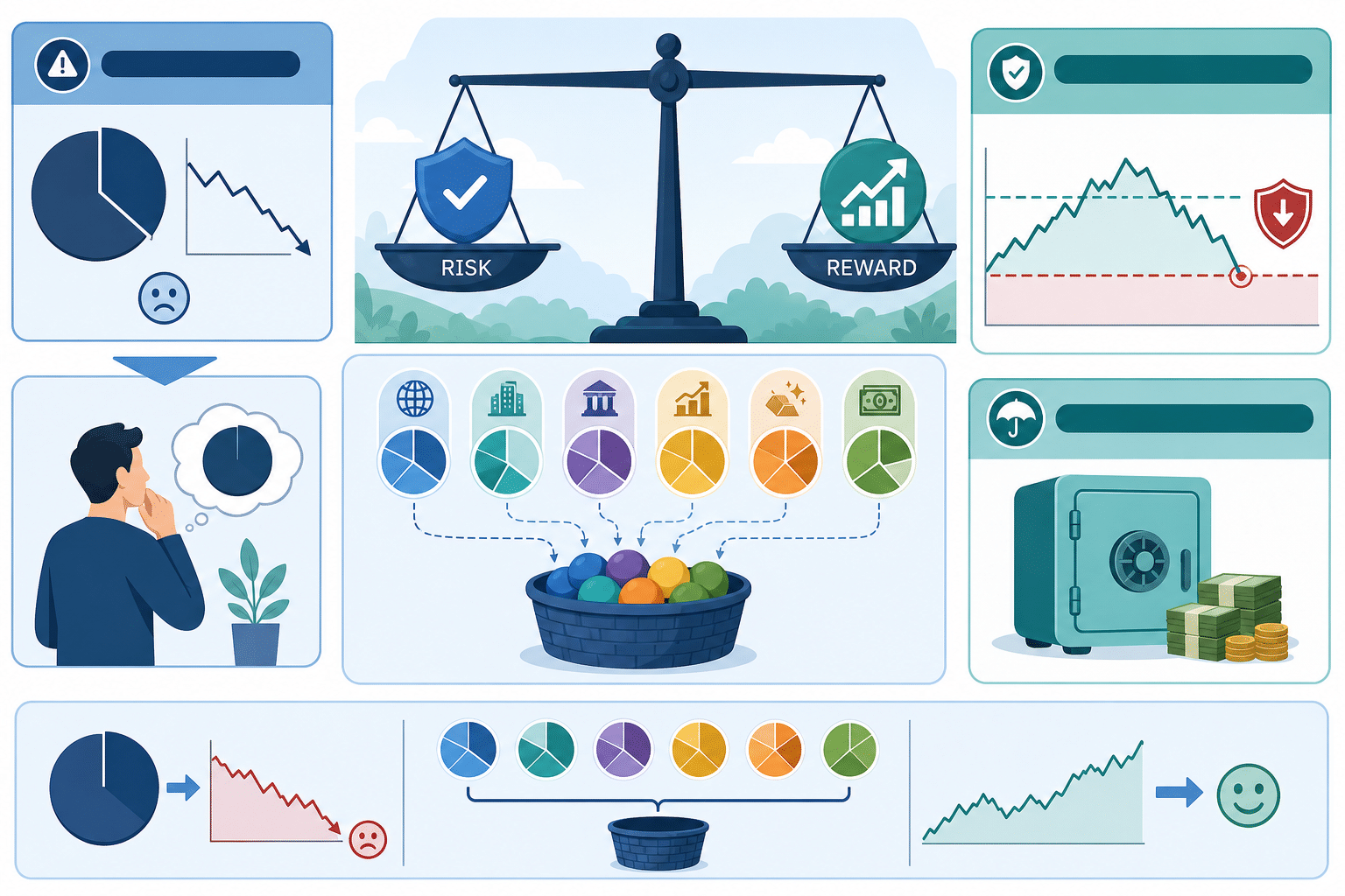 Ejemplo visual educativo sobre Qué significa diversificar y cómo evitar concentrar todo el riesgo