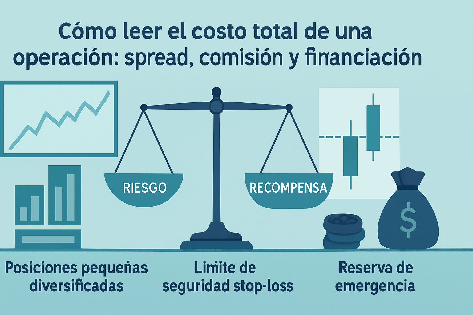 Ejemplo visual educativo sobre Cómo leer el costo total de una operación: spread, comisión y financiación