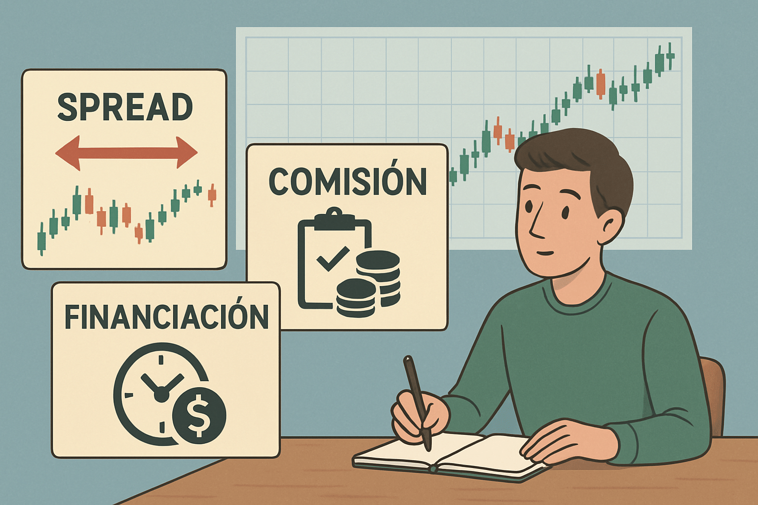 Imagen educativa de ejemplo sobre Cómo leer el costo total de una operación: spread, comisión y financiación